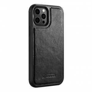 Гръб от естествена кожа iCARER Leather Oil Wax MagSafe - iPhone 12 Pro Max черен - Img 2