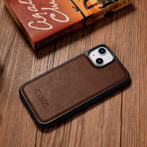 Гръб от естествена кожа iCARER Leather Oil Wax MagSafe - iPhone 14 кафяв - Img 12