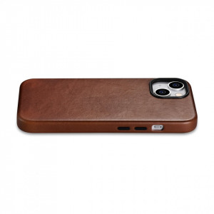 Гръб от естествена кожа iCARER Leather Oil Wax Premium MagSafe - iPhone 14 Plus кафяв - Img 2