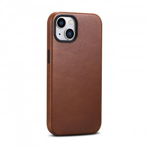 Гръб от естествена кожа iCARER Leather Oil Wax Premium MagSafe - iPhone 14 Plus кафяв - Img 14