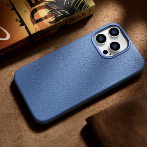 Гръб от естествена кожа iCARER Litchi Premium MagSafe - Leather Case - iPhone 14 Pro Max светлосин - Img 16
