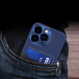 Гръб със стойка и джоб за карти Leather Stand - iPhone 14 Pro Max син - Img 2
