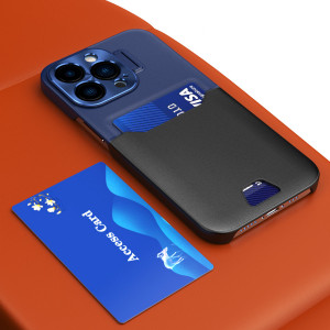 Гръб със стойка и джоб за карти Leather Stand - iPhone 14 Pro Max син - Img 7