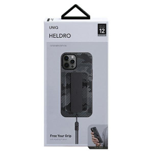 Гръб с лентов държач и каишка UNIQ Heldro с антимикробно покритие - iPhone 12 / 12 Pro черен въглен - Img 8