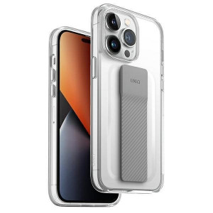 Гръб с лентов държач и каишка UNIQ Heldro с антимикробно покритие - iPhone 14 Pro Max кристалнопрозрачен - Img 1