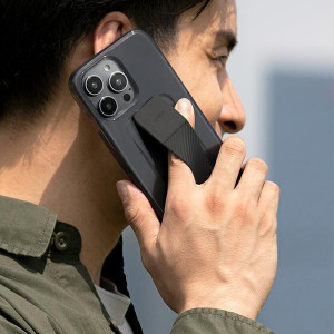 Гръб с лентов държач и каишка UNIQ Heldro с антимикробно покритие - iPhone 14 Plus черен дим - Img 9
