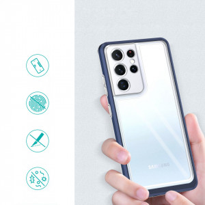 Гръб Clear 3в1 с гел рамка - Samsung Galaxy S21 Ultra 5G син - Img 2