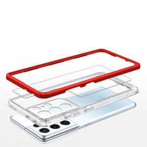 Гръб Clear 3в1 с гел рамка - Samsung Galaxy S21 Ultra 5G червен - Img 5