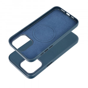 Гръб Leather Mag съвместим с MagSafe - iPhone 15 Pro Max син - Img 3
