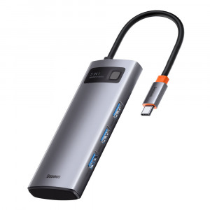 Докинг станция BASEUS Metal Gleam Series 5в1 USB Type C към HDMI / 3x USB Type A / USB Type C Power Delivery 30Hz Version сива - Img 1