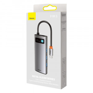 Докинг станция BASEUS Metal Gleam Series 5в1 USB Type C към HDMI / 3x USB Type A / USB Type C Power Delivery 30Hz Version сива - Img 5