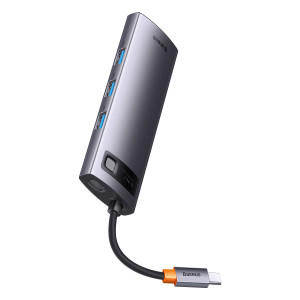 Докинг станция BASEUS StarJoy 6в1 USB Type C към 3x USB Type A / HDMI / RJ45 / USB Type C Power Delivery сива - Img 3