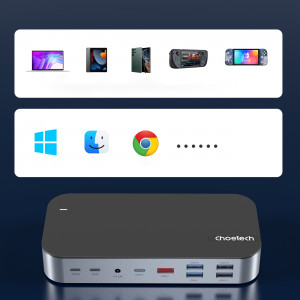 Докинг станция CHOETECH M52 USB Type C към USB Type C Power Delivery / USB Type C / USB Type A / HDMI / VGA / четец за SD и Micro SD карти / RJ45 / мини жак 3.5mm сива - Img 9