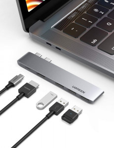 Докинг станция UGREEN 2x USB Type C към USB Type C Power Delivery (Thunderbolt 3, 100W, 4K @ 60 Hz, 10 Gbps) / HDMI 4K @ 30 Hz / 3x USB Type A 3.0 за MacBook Pro / Air (60559) сива - Img 10