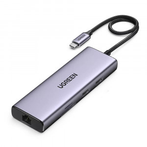 Докинг станция UGREEN 5в1 USB Type C към HDMI 1.4 / 3x USB Type A / USB Type C Power Delivery 100W CM511 сива - Img 1