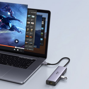 Докинг станция UGREEN 7в1 USB Type C към 2x USB Type A 3.2 Gen.1 / HDMI 4K 60Hz / четец за SD и Micro SD карти / USB Type C Power Delivery 100W / RJ45 1000Mbps (1Gbps) (60515 CM512) сива - Img 6
