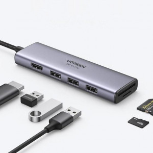 Докинг станция UGREEN USB Type C към 3x USB Type A 3.2 Gen.1 / HDMI 4K 60Hz / четец за SD и Micro SD карти (60383 CM511) сива - Img 3