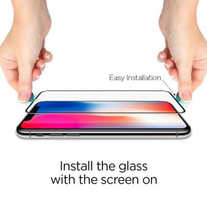 Закален стъклен протектор SPIGEN Align Master FC с инструмент за поставяне - iPhone X / XS с черна рамка - Img 17