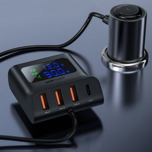 Зарядно за кола ACEFAST 90W 3x USB Type A / USB Type C / вход за запалка PPS PD 3.0 QC 3.0 AFC FCP с дисплей (B8) черно - Img 15