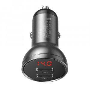 Зарядно за кола BASEUS 24W 4.8A 2x USB Type A с LCD дисплей (CCBX-0G) сиво - Img 1