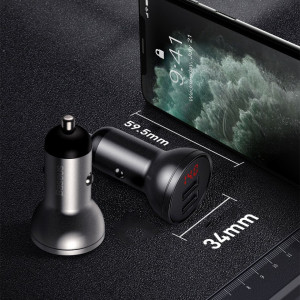 Зарядно за кола BASEUS 24W 4.8A 2x USB Type A с LCD дисплей (CCBX-0G) сиво - Img 7