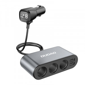 Зарядно за кола DUDAO 60W 2x USB Type A / 3x вход за запалка с кабел и LED дисплей (R1Pro) черно - Img 1