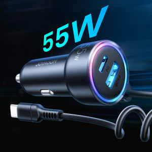 Зарядно за кола JOYROOM 3в1 55W USB Type A / USB Type C с кабел USB Type C 1.5m (JR-CL07) черно - Img 3