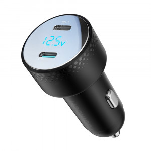 Зарядно за кола JOYROOM 70W 2x USB Type C с LED диспелй (JR-CCD02) черно - Img 1