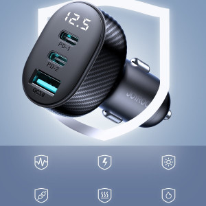 Зарядно за кола JOYROOM JR-CCD04 30W USB Type A / 2x USB Type C с LED дисплей черно - Img 9
