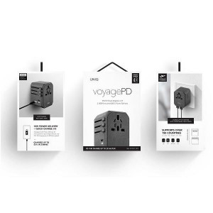 Зарядно за стена (2в1 UK и EU стандарт) UNIQ 33W 2x USB Type A / USB Type C PD18W QC3.0 (LITHOS Collective) сиво - Img 8