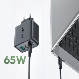 Зарядно за стена ACEFAST 2в1 65W USB Type A / 2x USB Type C PD QC3.0 AFC FCP + кабел USB Type C към USB Type C (A13) черно - Img 8