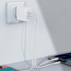 Зарядно за стена ACEFAST 2в1 65W USB Type A / 2x USB Type C PD QC3.0 AFC FCP + кабел USB Type C към USB Type C (A13) бяло - Img 9