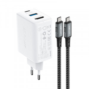 Зарядно за стена ACEFAST 2в1 GaN 65W USB Type A / USB Type C / HDMI 4K @ 60Hz + кабел USB Type C към USB Type C (A17) бяло - Img 2