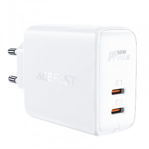 Зарядно за стена ACEFAST GaN 50W 2x USB Type C PD QC3.0 AFC FCP (A29) бяло - Img 1