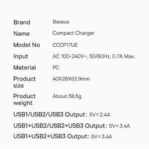 Зарядно за стена BASEUS 17W 3x USB Type A (CCXJ020101) черно - Img 20
