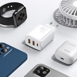 Зарядно за стена BASEUS 30W 3A 2x USB Type A / USB Type C PD QC (CCXJ-E02) бяло - Img 11