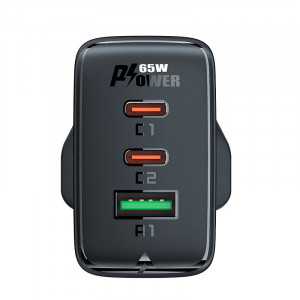 Зарядно за стена (UK стандарт) ACEFAST GaN 65W USB Type A / 2x USB Type C PD (A44) черно - Img 2