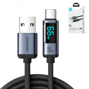 Кабел за зареждане и данни с дисплей и оплетка JOYROOM USB Type A към USB Type C 66W 1.2m S-AC066A16 черен - Img 14