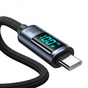 Кабел за зареждане и данни с дисплей и оплетка JOYROOM USB Type C към USB Type C 100W 1.2m S-CC100A16 черен - Img 11