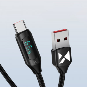 Кабел за зареждане и данни с дисплей и оплетка WOZINSKY WUACC2 USB A към USB Type C66W 6A 2m черен - Img 2