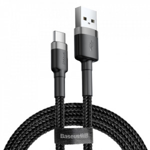 Кабел за зареждане и данни с оплетка BASEUS Cafule USB Type A към USB Type C 3A 1m (CATKLF-BG1) черен / сив - Img 2