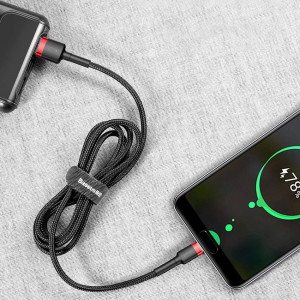 Кабел за зареждане и данни с оплетка BASEUS Cafule USB Type A към USB Type C 2A 3mн (CATKLF-U91) черен / червен - Img 15