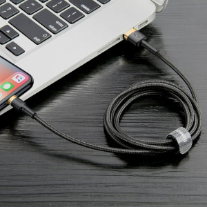 Кабел за зареждане и данни с оплетка BASEUS Cafule USB Type A към Lightning с бързо зареждане 3.0 2A 3m (CALKLF-RV1) черен / златен - Img 10
