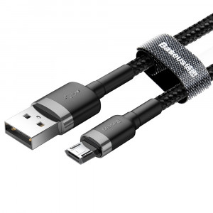 Кабел за зареждане и данни с оплетка BASEUS Cafule USB Type A към micro USB с бързо зареждане 3.0 2.4A 1m черен / сив (CAMKLF-BG1) - Img 10