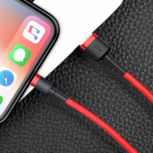 Кабел за зареждане и данни с оплетка BASEUS Cafule USB Type A към Lightning с бързо зареждане 3.0 2A 3m червен (CALKLF-R09) - Img 7