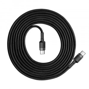 Кабел за зареждане и данни с оплетка BASEUS Cafule USB Type C към USB Type C Power Delivery 2.0 60W 20V 3A с бързо зареждане 3.0 2m черен / сив (CATKLF-HG1) - Img 2