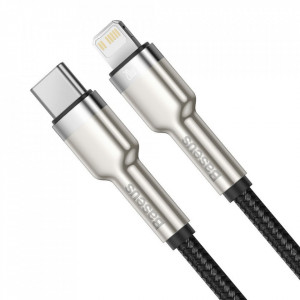 Кабел за зареждане и данни с оплетка BASEUS Cafule USB Type C към Lightning Power Delivery 20W 1m (CATLJK-A01) черен - Img 2