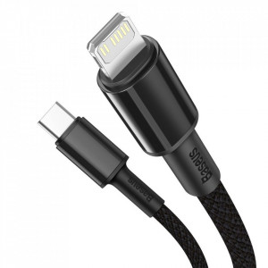Кабел за зареждане и данни с оплетка BASEUS High Density с бързо зареждане Data USB Type C към Lightning Power Delivery 20W 1m черен - Img 3