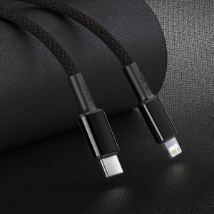 Кабел за зареждане и данни с оплетка BASEUS High Density с бързо зареждане Data USB Type C към Lightning Power Delivery 20W 1m черен - Img 10
