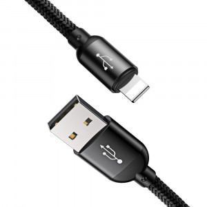 Кабел за зареждане и данни с оплетка BASEUS Three Primary Colors 3in1 USB Type A към micro USB / Lightning / USB Type C 3.5A 1.2m черен (CAMLT-BSY01) - Img 2